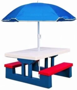 Merkloos Kinder Picknicktafel Met Parasol - Blauw -Outdoor Kampeeruitrusting Winkel 1030x1200
