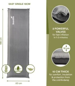Skandika Easy Single Zelfopblaasbaar Slaapmat – Slaapmat – Slaapmat Zelfopblazend – Logeerbed – Polyester, PVC - Premium Zelfopblazend Luchtbed, Antislip-materiaal, Ideaal Voor Camping – Outdoor, Camping – Kamperen – 196 X 60 X 10 Cm – 3.2kg - Grijs -Outdoor Kampeeruitrusting Winkel 1049x1200 9