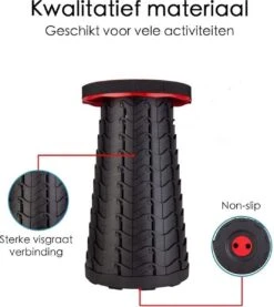 Kampeerkruk - Uitschuifbare Kruk - Rood/Zwart- Tot 120 Kg - Travel Stool - Opvouwbare Campingkruk - Inklapbaar Krukje - Telescopische Kruk - Camping - Outdoor -Outdoor Kampeeruitrusting Winkel 1069x1200