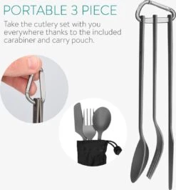 Navaris Campingbestek Van Titanium - Set Met Vork, Mes En Lepel - Bestekset Voor Onderweg En Op Reis - Inclusief Karabijnhaak En Bewaarzakje -Outdoor Kampeeruitrusting Winkel 1113x1200 8