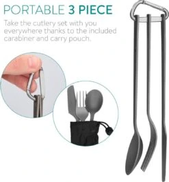 Navaris Campingbestek Van Titanium - Set Met Vork, Mes En Lepel - Bestekset Voor Onderweg En Op Reis - Inclusief Karabijnhaak En Bewaarzakje -Outdoor Kampeeruitrusting Winkel 1115x1200 4