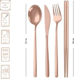 House Of Husk Reisbestek - Reis Bestekset - Chopsticks - Metalen Rietjes Met Borstel - Lepel - Vaatwasserbestendig - RVS - 7 Delig - Rose Goud -Outdoor Kampeeruitrusting Winkel 1115x1200 5