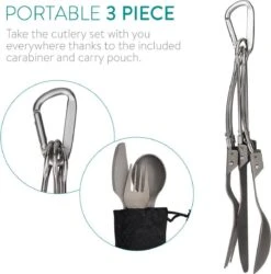 Navaris Campingbestek Van Titanium - Set Met Vork, Mes En Lepel - Inklapbaar - Bestekset Voor Onderweg - Inclusief Karabijnhaak En Bewaarzakje -Outdoor Kampeeruitrusting Winkel 1185x1200 11
