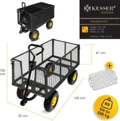 Exxen KESSER® Bolderkar, 550 Kg Belastbaar, Tuinwagen, Transportwagen, Tuinwagen, Uitneembaar Zeil, Gereedschapswagen, Handwagen, Veelzijdig Inzetbaar, Zwart -Outdoor Kampeeruitrusting Winkel 1185x1200 8