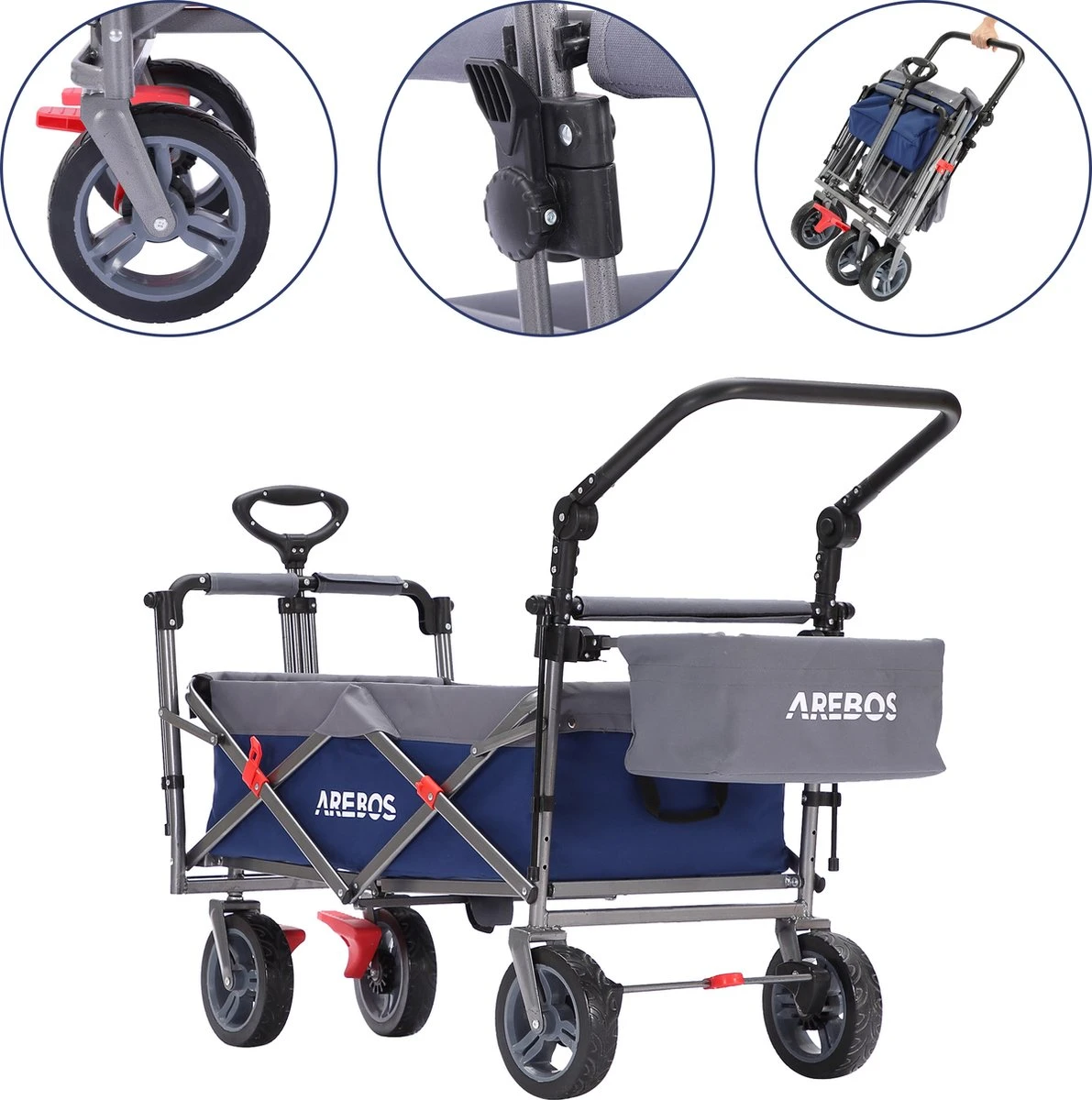 AREBOS Premium Steekwagen met dak Opvouwbare Tuinkar Handkar Bolderkar blauw / grijs AREBOS Premium Steekwagen Met Dak Opvouwbare Tuinkar Handkar Bolderkar Blauw / Grijs -Outdoor Kampeeruitrusting Winkel 1191x1200 4