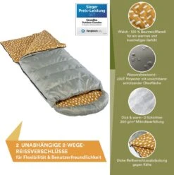 Skandika Dundee Flannel-R Slaapzak – Slaapzakken – Slaapzakken Volwassen - Maat M – Unisex - Katoen, Luxe Kwaliteit, Dubbele Slaapzak, 3 Seizoenen, Tot -20°C - 220 X 80 Cm - Outdoor Kampeerslaapzak – Ritssluiting Rechts - Grijs/geel -Outdoor Kampeeruitrusting Winkel 1195x1200 4