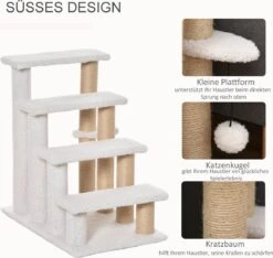PawHut Huisdierentrap Met Krabpaal Bal 4 Treden Kattentrap Dierentrap Pluche Jute D06-093 -Outdoor Kampeeruitrusting Winkel 1200x1137 3