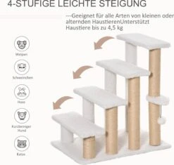 PawHut Huisdierentrap Met Krabpaal Bal 4 Treden Kattentrap Dierentrap Pluche Jute D06-093 -Outdoor Kampeeruitrusting Winkel 1200x1140 3