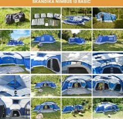 Skandika Nimbus Sleeper 12 Tent – Koepeltenten – 12 Persoons Familietent - Campingtent – Muggengaas – Sleeper Technology (3 Extra Donkere Slaapcabines) – 760 X 630 X 215 Cm (LxBxH) – 5000 Mm Waterkolom – Camping, Tuin – Kamperen – Blauw/wit -Outdoor Kampeeruitrusting Winkel 1200x1162 7