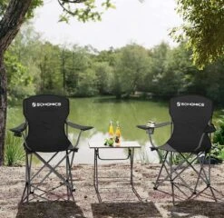 MIRA Home - Campingstoel Set Van 2 Inklapbaar - Klapstoel Met Robuust Frame - Met Flessenhouder - 76 X 51.5 X 95.5 Cm - Zwart -Outdoor Kampeeruitrusting Winkel 1200x1166