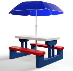 Merkloos Kinder Picknicktafel Met Parasol - Blauw -Outdoor Kampeeruitrusting Winkel 1200x1167