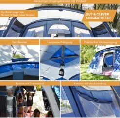 Skandika Nimbus Sleeper 12 Tent – Koepeltenten – 12 Persoons Familietent - Campingtent – Muggengaas – Sleeper Technology (3 Extra Donkere Slaapcabines) – 760 X 630 X 215 Cm (LxBxH) – 5000 Mm Waterkolom – Camping, Tuin – Kamperen – Blauw/wit -Outdoor Kampeeruitrusting Winkel 1200x1182 19