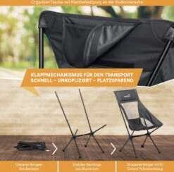 Skandika Campingstoel Compact – Campingstoelen - Campingstoel Tot 150 Kg Belastbaar - Kampeerstoel, Visstoel, Kleine Pakmaat, Opvouwbaar, Stabiel, Licht, Comfortabel Gepolsterd – Draagtas Meegeleverd - Vouwstoel – Zwart -Outdoor Kampeeruitrusting Winkel 1200x1184 2