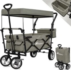 Tresko- Bolderkar, Grijs, Opvouwbaar, Met Dakje, Geschikt Tot 80 Kg - Bolderwagen - Kinderenvervoer - Bolderkarren - Tuinkar - Kinderwagen -Outdoor Kampeeruitrusting Winkel 1200x1192 4