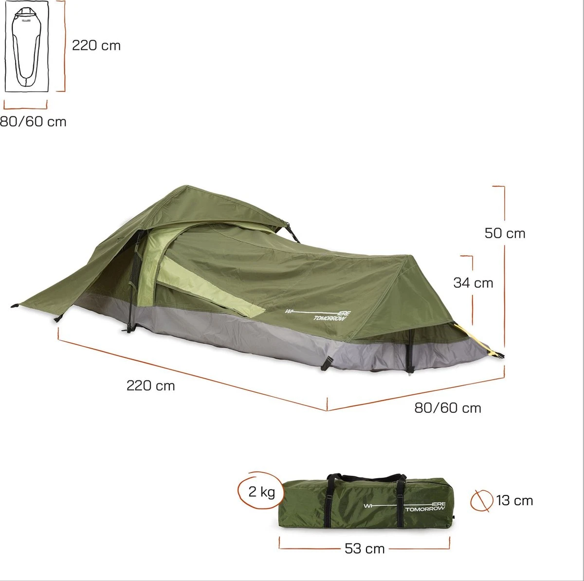 Where Tomorrow Solo Tent 220X80X50 Cm - Groen - 1 Persoons Where Tomorrow Solo Tent 220X80X50 Cm - Groen - 1 Persoons -Outdoor Kampeeruitrusting Winkel 1200x1195 9