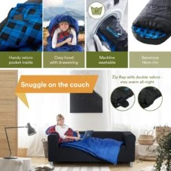 Skandika Dundee Flannel-L Slaapzak – Mummmieslaapzakken – Slaapzakken Volwassen - Maat M – Unisex - Katoen, Luxe Kwaliteit, Dubbele Slaapzak, 3 Seizoenen, Tot -20°C - 220 X 80 Cm - Outdoor Kampeerslaapzak – Ritssluiting Links - Zwart/blauw -Outdoor Kampeeruitrusting Winkel 1200x1200 1063