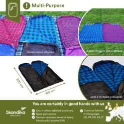 Skandika Dundee Flannel-L Slaapzak – Mummmieslaapzakken – Slaapzakken Volwassen - Maat M – Unisex - Katoen, Luxe Kwaliteit, Dubbele Slaapzak, 3 Seizoenen, Tot -20°C - 220 X 80 Cm - Outdoor Kampeerslaapzak – Ritssluiting Links - Zwart/blauw -Outdoor Kampeeruitrusting Winkel 1200x1200 1065