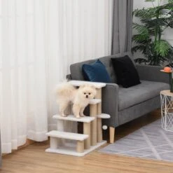 PawHut Huisdierentrap Met Krabpaal Bal 4 Treden Kattentrap Dierentrap Pluche Jute D06-093 -Outdoor Kampeeruitrusting Winkel 1200x1200 1327