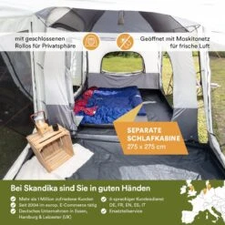 Skandika Pitea XL CROSS Tent – Koepeltenten - Autotent – Campingtent Voor SUV, Caddy, Auto, CUV - Voor Max. 4 Personen – Vrijstaand – Met/zonder Slaapcabine – Max. Stahoogte 230 Cm – 3000mm Waterkolom - 475 X 290 X 230 Cm (LxBxH) – Kamperen - Grijs -Outdoor Kampeeruitrusting Winkel 1200x1200 1467