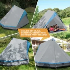 Skandika Tipii II Tent – Tipi-tenten – Teepee – 8 Persoons Campingtent – Muggengaas – 250 Cm Stahoogte – Uitneembare Tentvloer – 3000 Mm Waterkolom – Indische Tent, Partytent, Festivaltent – Outdoor, Camping, Tuin – Kamperen – Grijs/turquoise -Outdoor Kampeeruitrusting Winkel 1200x1200 1475