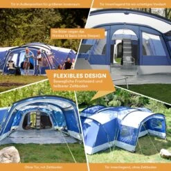 Skandika Nimbus Sleeper 12 Tent – Koepeltenten – 12 Persoons Familietent - Campingtent – Muggengaas – Sleeper Technology (3 Extra Donkere Slaapcabines) – 760 X 630 X 215 Cm (LxBxH) – 5000 Mm Waterkolom – Camping, Tuin – Kamperen – Blauw/wit -Outdoor Kampeeruitrusting Winkel 1200x1200 1486