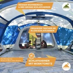 Skandika Nimbus Sleeper 12 Tent – Koepeltenten – 12 Persoons Familietent - Campingtent – Muggengaas – Sleeper Technology (3 Extra Donkere Slaapcabines) – 760 X 630 X 215 Cm (LxBxH) – 5000 Mm Waterkolom – Camping, Tuin – Kamperen – Blauw/wit -Outdoor Kampeeruitrusting Winkel 1200x1200 1487
