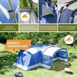 Skandika Nimbus Sleeper 12 Tent – Koepeltenten – 12 Persoons Familietent - Campingtent – Muggengaas – Sleeper Technology (3 Extra Donkere Slaapcabines) – 760 X 630 X 215 Cm (LxBxH) – 5000 Mm Waterkolom – Camping, Tuin – Kamperen – Blauw/wit -Outdoor Kampeeruitrusting Winkel 1200x1200 1488