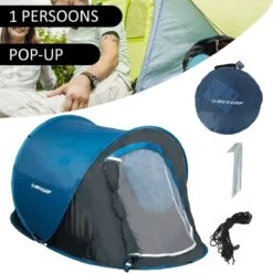 Dunlop Pop Up Tent 220 X 120 X 90 Cm - Grijs/ Blauw - 1 Persoons -Outdoor Kampeeruitrusting Winkel 1200x1200 1496