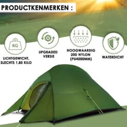 Cloud Up 3 Upgraded - Naturehike® - Tent 3 Persoons - Lichtgewicht Tent - Incl. Grondzeil - 20D 4000MM - Outdoor Kampeertent - Waterdicht - Hiking & Wandelen -Outdoor Kampeeruitrusting Winkel 1200x1200 1506