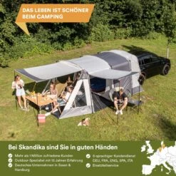 Skandika Pitea XL UP Tent – Koepeltenten - Autotent – 4 Persoons Campingtent Voor SUV, Caddy, Auto, CUV – Vrijstaand – Met/zonder Slaapcabine – Max. Stahoogte 200 Cm – Waterdicht Met 3000mm Waterkolom - 515 X 300 X 200 Cm (LxBxH) – Kamperen - Grijs -Outdoor Kampeeruitrusting Winkel 1200x1200 1597