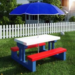 Merkloos Kinder Picknicktafel Met Parasol - Blauw -Outdoor Kampeeruitrusting Winkel 1200x1200 174