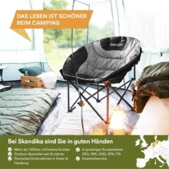 Skandika Moonchair Sirkka – Campingstoelen – Klapstoel – Vouwstoel – Kampeerstoel - Grote, Comfortabele, Campingstoel Opvouwbaar, Gepolsterd, Koelvak, Drinkhouder, Draaggreep En Draagtas, Antislipvoetjes - Max. 150 Kg – Zwart/grijs -Outdoor Kampeeruitrusting Winkel 1200x1200 223