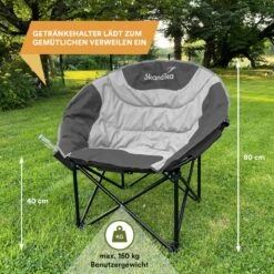Skandika Moonchair Sirkka – Campingstoelen – Klapstoel – Vouwstoel – Kampeerstoel - Grote, Comfortabele, Campingstoel Opvouwbaar, Gepolsterd, Koelvak, Drinkhouder, Draaggreep En Draagtas, Antislipvoetjes - Max. 150 Kg – Zwart/grijs -Outdoor Kampeeruitrusting Winkel 1200x1200 224