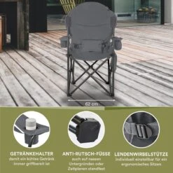 Skandika Relax Comfort Campingstoel - Campingstoel Opvouwbaar - Comfortabele Klapstoel Met Drinkhouder En Koelvak, Tot Max. 160 Kg, Opvouwbaar, Lichtgewicht | Vouwstoel Voor Kamperen, Camping, Festival, Vissen – Grijs -Outdoor Kampeeruitrusting Winkel 1200x1200 274