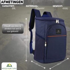 Needventure Koeltas - Lunchtas - Koelrugtas - Picknicktas - 20 Liter - Flessenhouder - Bieropener - Blauw -Outdoor Kampeeruitrusting Winkel 1200x1200 377