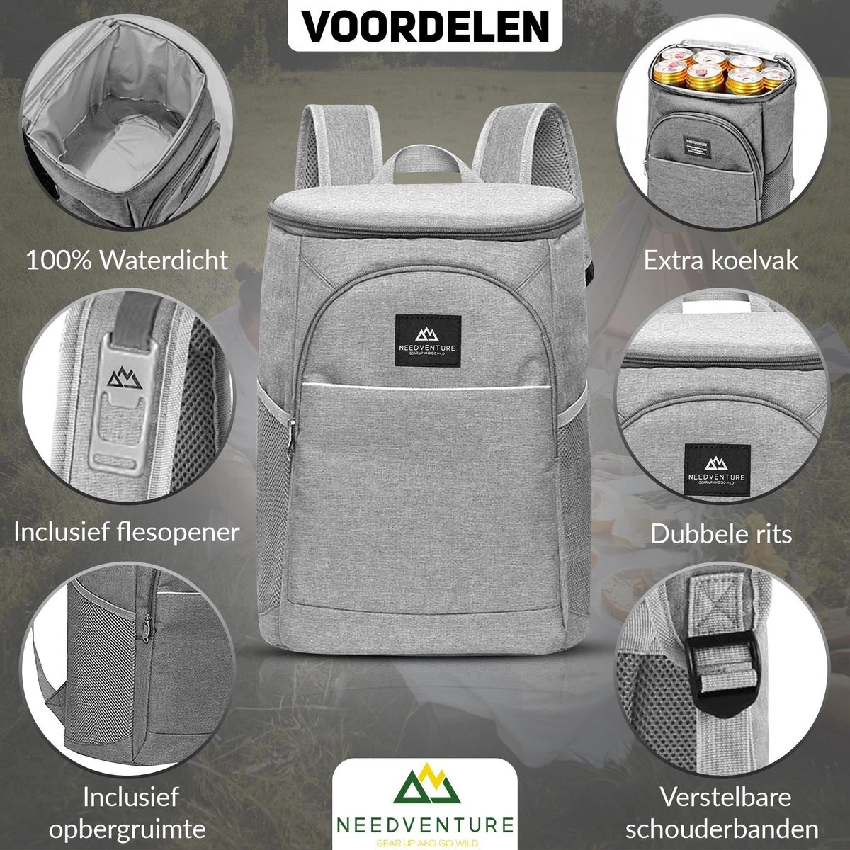 Needventure Koeltas - Lunchtas - Koelrugtas - Picknicktas - 20 Liter - Flessenhouder - Bieropener - Grijs Needventure Koeltas - Lunchtas - Koelrugtas - Picknicktas - 20 Liter - Flessenhouder - Bieropener - Grijs -Outdoor Kampeeruitrusting Winkel 1200x1200 446
