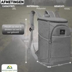 Needventure Koeltas - Lunchtas - Koelrugtas - Picknicktas - 20 Liter - Flessenhouder - Bieropener - Grijs 4 Needventure Koeltas - Lunchtas - Koelrugtas - Picknicktas - 20 Liter - Flessenhouder - Bieropener - Grijs -Outdoor Kampeeruitrusting Winkel 1200x1200 447