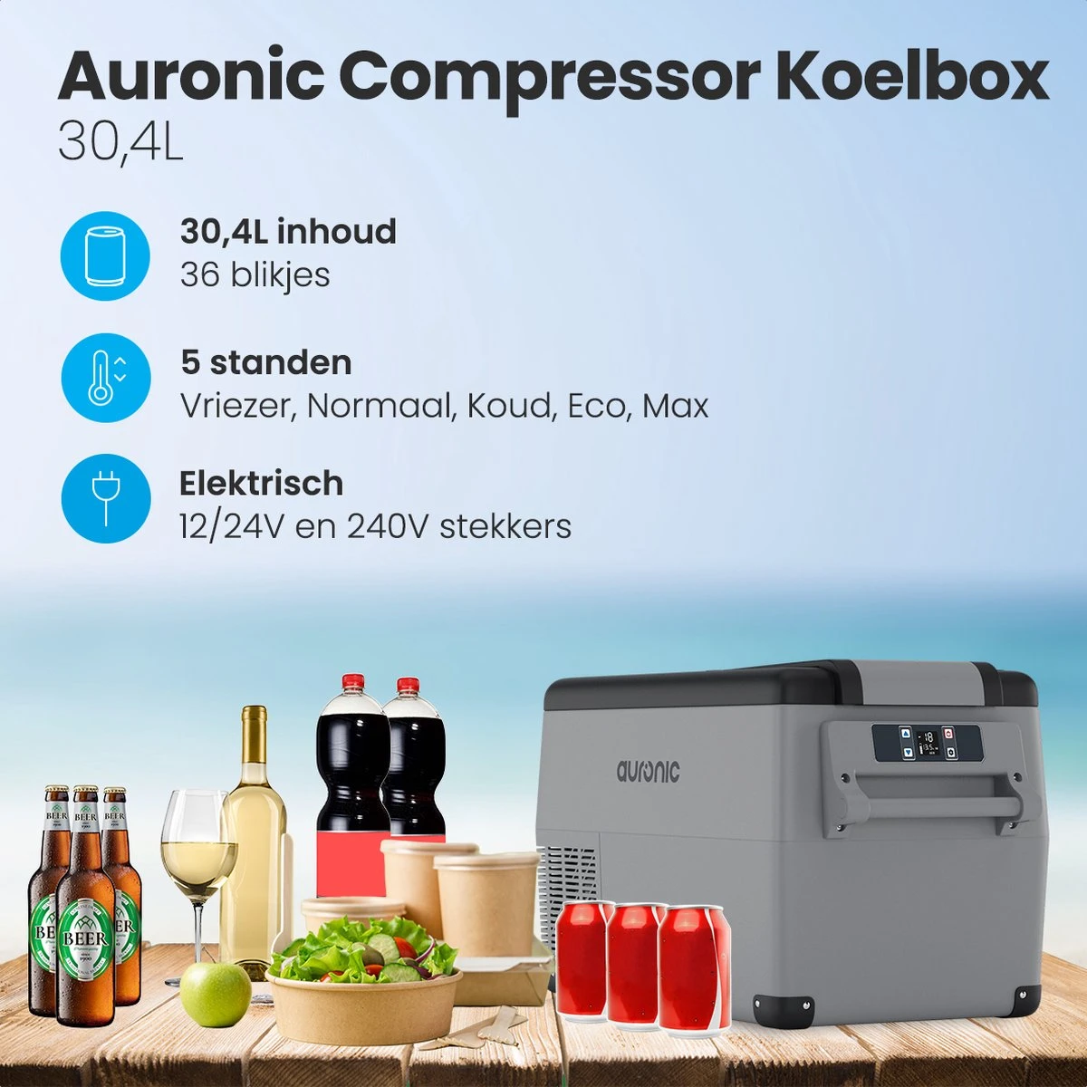 Auronic Elektrische Koelbox - 30.4L - Compressor - 12V en 240V - Grijs Auronic Elektrische Koelbox - 30.4L - Compressor - 12V En 240V - Grijs -Outdoor Kampeeruitrusting Winkel 1200x1200 642