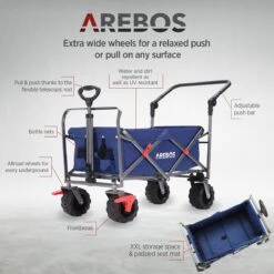 AREBOS Handkar | Transportwagen | Apparatuurwagen | Opvouwbaar | Duwstang| Blauw -Outdoor Kampeeruitrusting Winkel 1200x1200 774