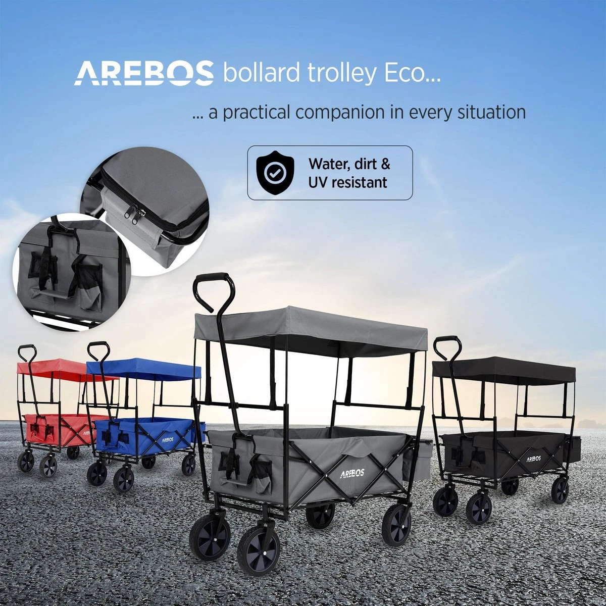 AREBOS Handwagen Vouwbare dak Handwagen Vouwbare Trolley Uitrustingswagen Grijs AREBOS Handwagen Vouwbare Dak Handwagen Vouwbare Trolley Uitrustingswagen Grijs -Outdoor Kampeeruitrusting Winkel 1200x1200 802