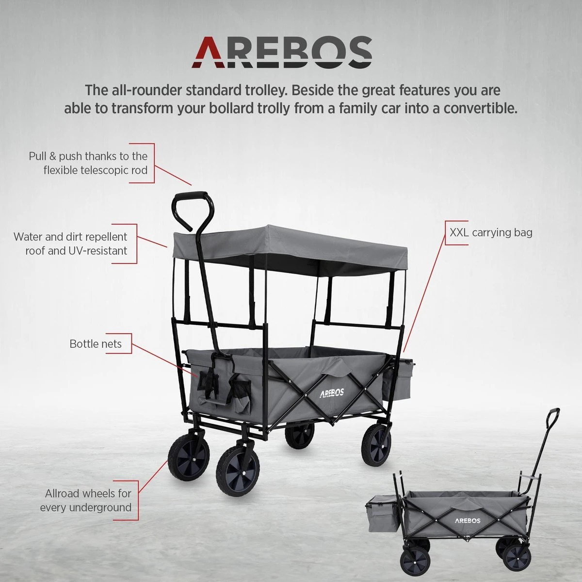 AREBOS Handwagen Vouwbare dak Handwagen Vouwbare Trolley Uitrustingswagen Grijs AREBOS Handwagen Vouwbare Dak Handwagen Vouwbare Trolley Uitrustingswagen Grijs -Outdoor Kampeeruitrusting Winkel 1200x1200 805