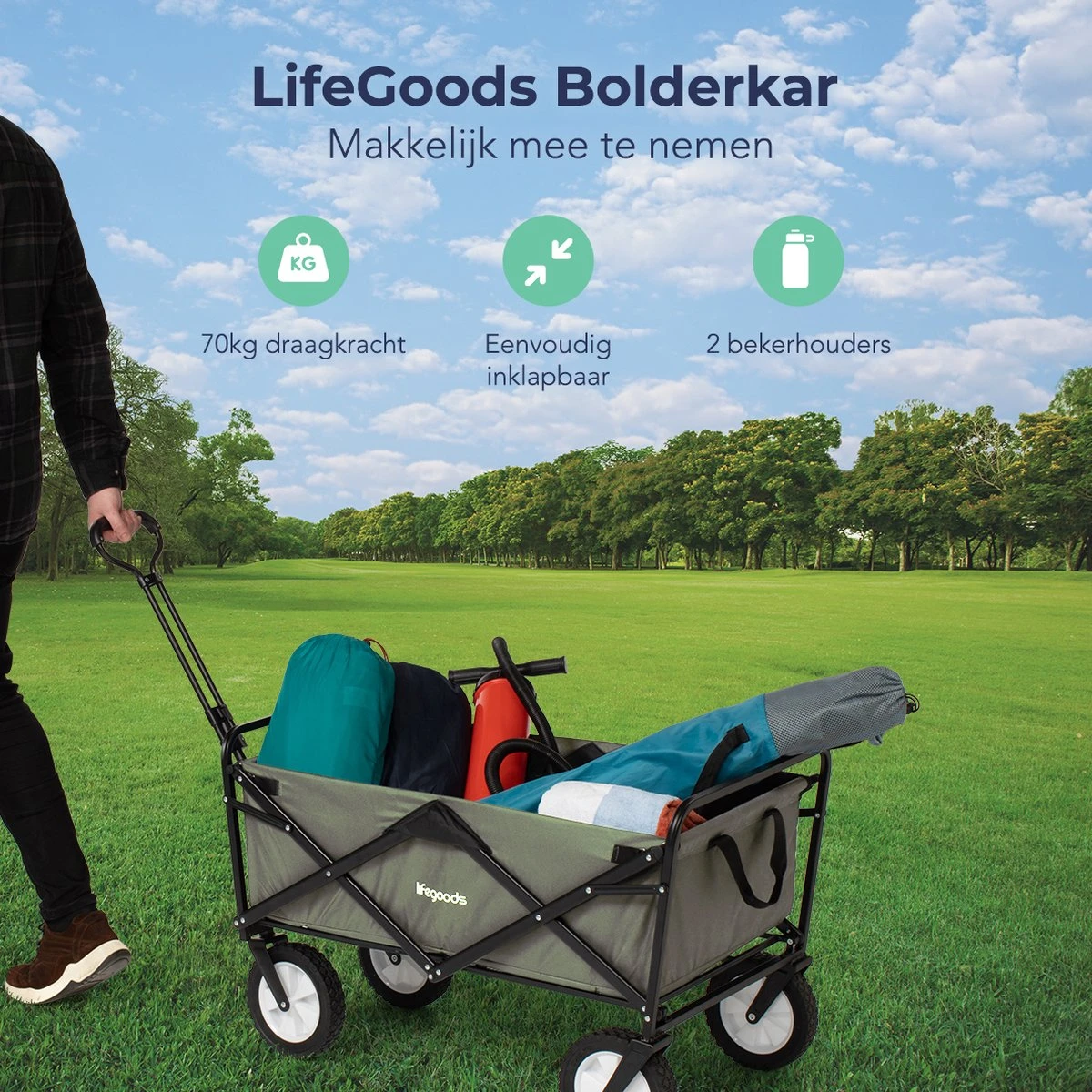 LifeGoods Bolderkar - Opvouwbaar - Draaibare wielen - 2 Standen - 70KG Draagkracht - Groen LifeGoods Bolderkar - Opvouwbaar - Draaibare Wielen - 2 Standen - 70KG Draagkracht - Groen -Outdoor Kampeeruitrusting Winkel 1200x1200 819