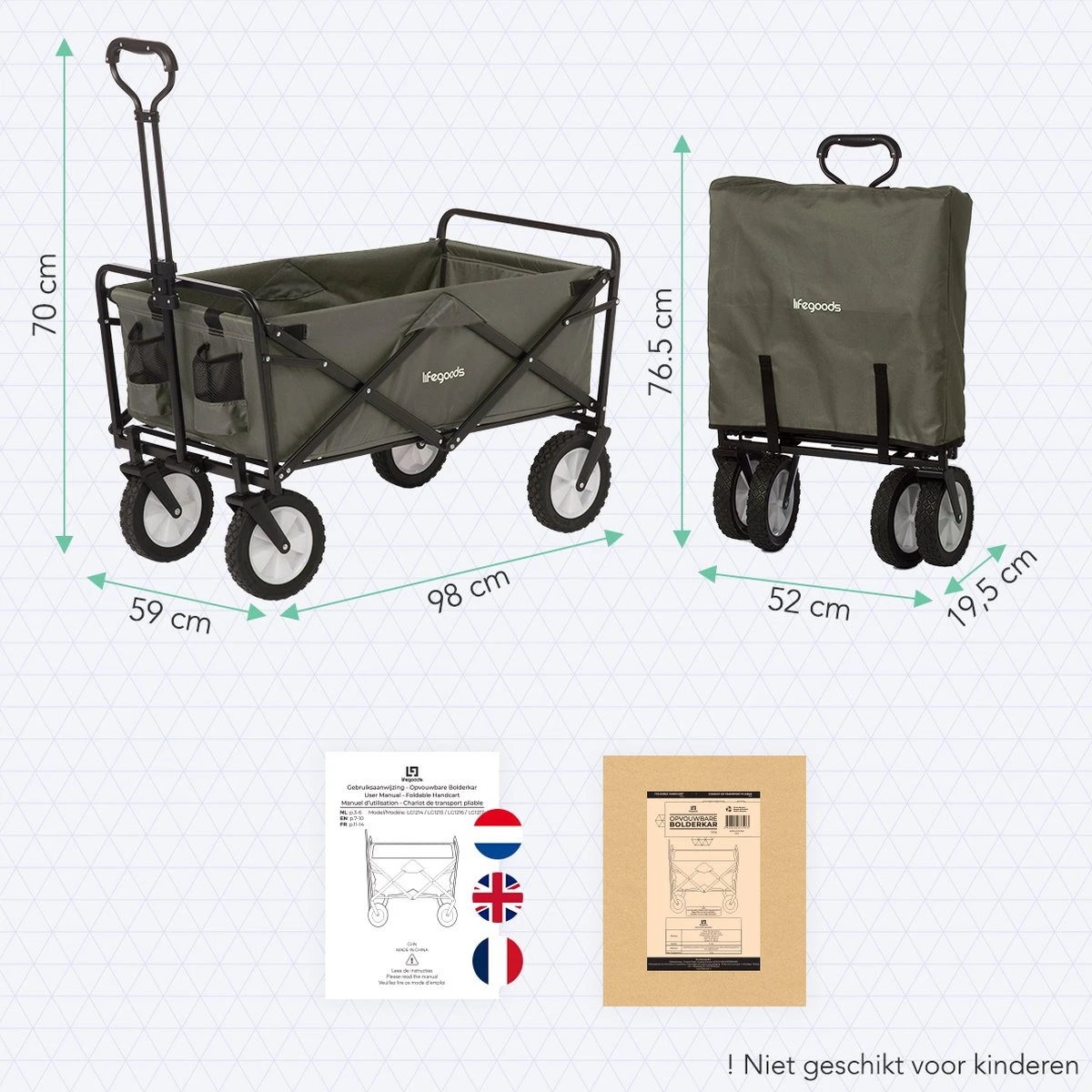 LifeGoods Bolderkar - Opvouwbaar - Draaibare wielen - 2 Standen - 70KG Draagkracht - Groen LifeGoods Bolderkar - Opvouwbaar - Draaibare Wielen - 2 Standen - 70KG Draagkracht - Groen -Outdoor Kampeeruitrusting Winkel 1200x1200 824