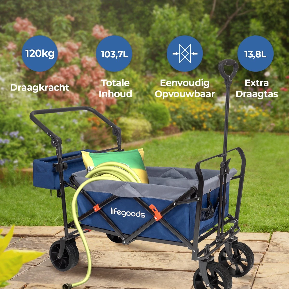 LifeGoods Bolderkar - Opvouwbaar - tot 120KG - 103L - Extra Draagtas en Duwstang - Wasbaar Polyester - 98x45cm - Blauw/Grijs LifeGoods Bolderkar - Opvouwbaar - Tot 120KG - 103L - Extra Draagtas En Duwstang - Wasbaar Polyester - 98x45cm - Blauw/Grijs -Outdoor Kampeeruitrusting Winkel 1200x1200 828