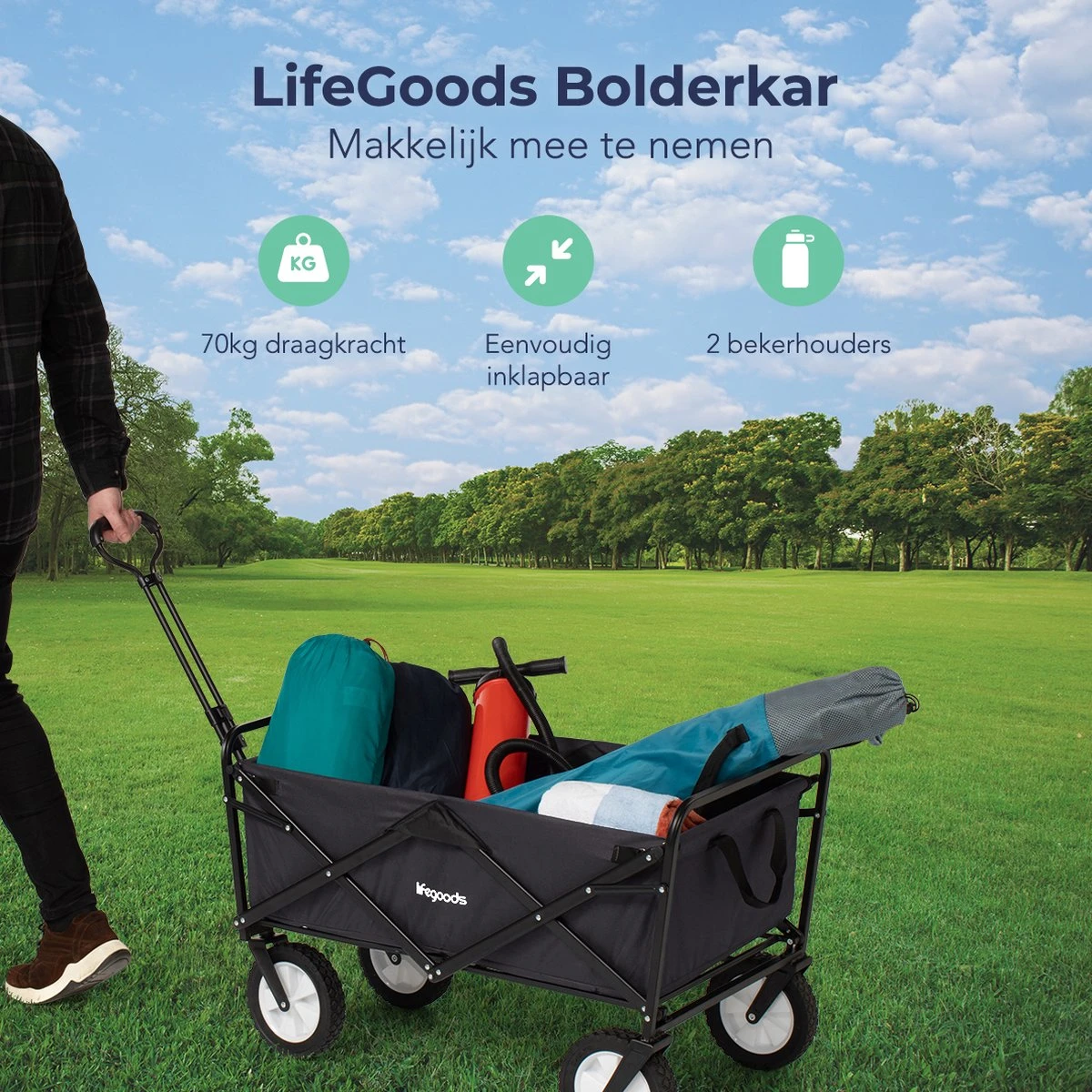 LifeGoods Bolderkar - Opvouwbaar - Draaibare wielen - 2 Standen - 70KG Draagkracht - Zwart LifeGoods Bolderkar - Opvouwbaar - Draaibare Wielen - 2 Standen - 70KG Draagkracht - Zwart -Outdoor Kampeeruitrusting Winkel 1200x1200 857