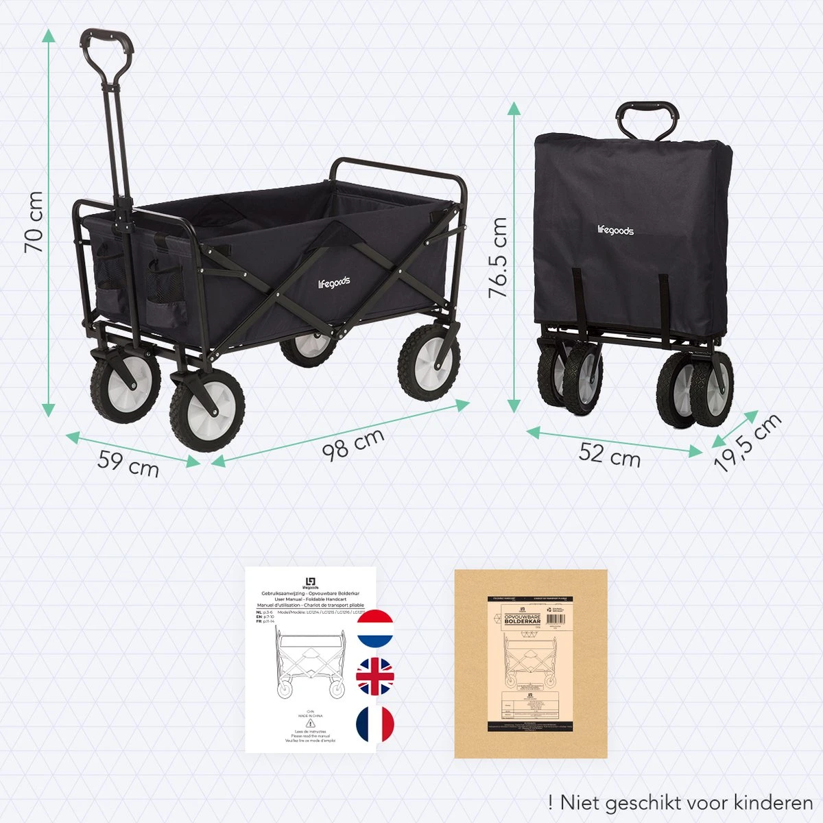 LifeGoods Bolderkar - Opvouwbaar - Draaibare wielen - 2 Standen - 70KG Draagkracht - Zwart LifeGoods Bolderkar - Opvouwbaar - Draaibare Wielen - 2 Standen - 70KG Draagkracht - Zwart -Outdoor Kampeeruitrusting Winkel 1200x1200 862