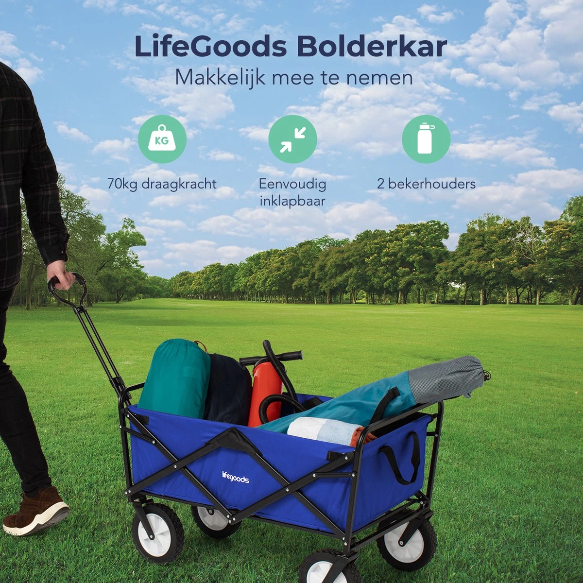 LifeGoods Bolderkar - Opvouwbaar - Draaibare wielen - 2 Standen - 70KG Draagkracht - Blauw LifeGoods Bolderkar - Opvouwbaar - Draaibare Wielen - 2 Standen - 70KG Draagkracht - Blauw -Outdoor Kampeeruitrusting Winkel 1200x1200 885