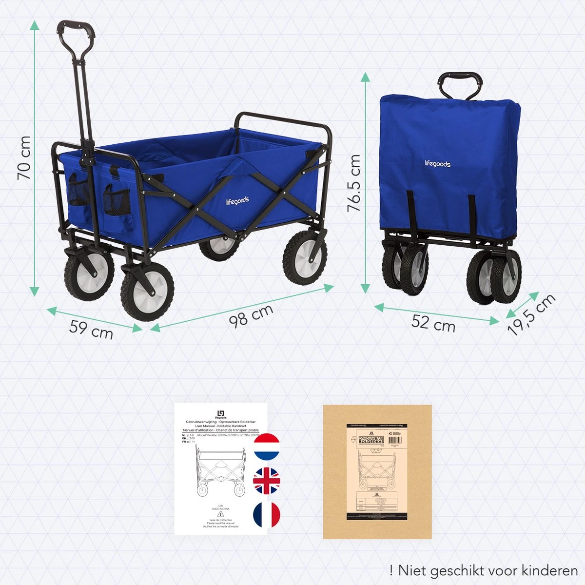 LifeGoods Bolderkar - Opvouwbaar - Draaibare wielen - 2 Standen - 70KG Draagkracht - Blauw LifeGoods Bolderkar - Opvouwbaar - Draaibare Wielen - 2 Standen - 70KG Draagkracht - Blauw -Outdoor Kampeeruitrusting Winkel 1200x1200 892