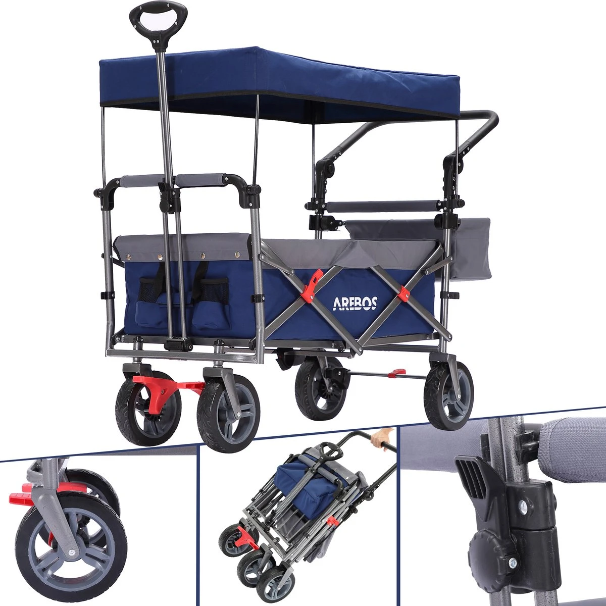 AREBOS Premium Steekwagen met dak Opvouwbare Tuinkar Handkar Bolderkar blauw / grijs AREBOS Premium Steekwagen Met Dak Opvouwbare Tuinkar Handkar Bolderkar Blauw / Grijs -Outdoor Kampeeruitrusting Winkel 1200x1200 952