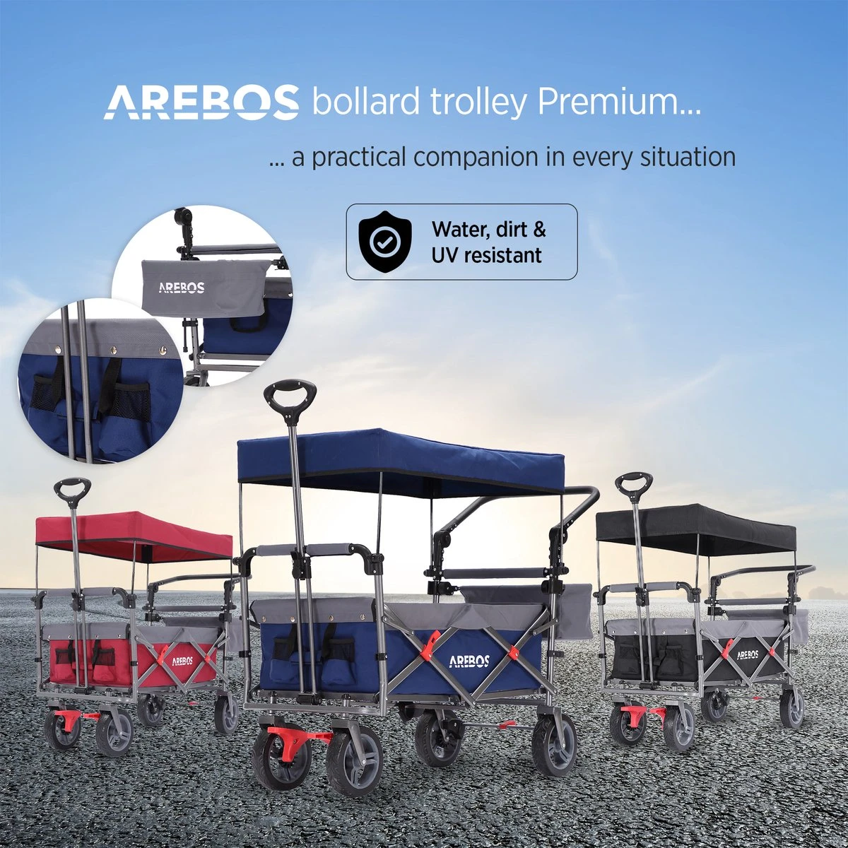 AREBOS Premium Steekwagen met dak Opvouwbare Tuinkar Handkar Bolderkar blauw / grijs AREBOS Premium Steekwagen Met Dak Opvouwbare Tuinkar Handkar Bolderkar Blauw / Grijs -Outdoor Kampeeruitrusting Winkel 1200x1200 956